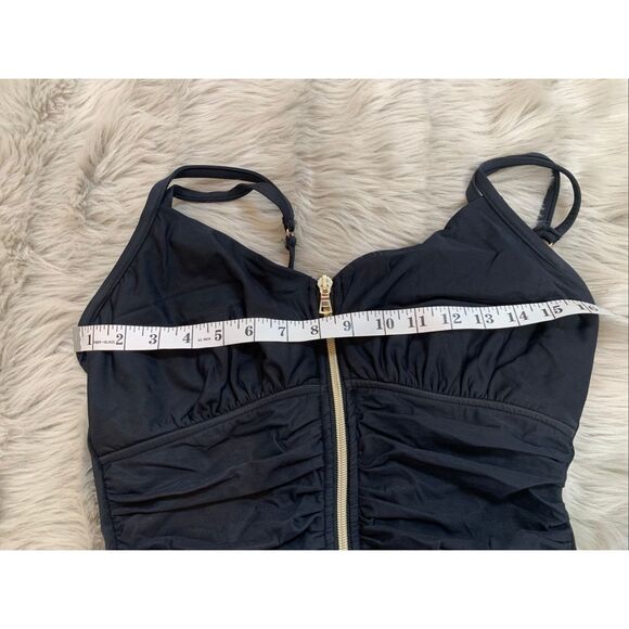 Miraclesuit  Underwire One Piece Gold Front Zip Black Swimsuit size 14 - Picture 6 of 6